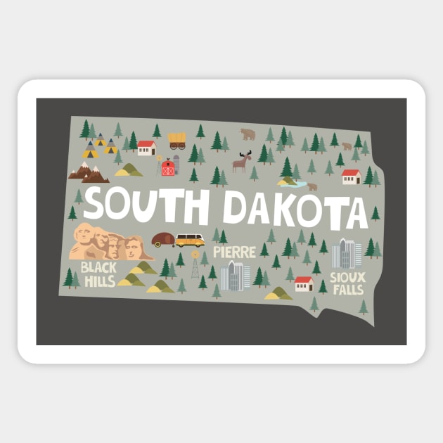 South Dakota State USA Illustrated Map Sticker by JunkyDotCom
